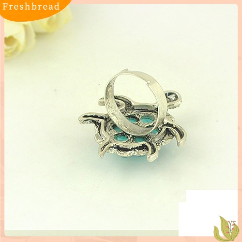 &lt; Freshbread &gt; Fashion Wanita Pirus Pola Kura Biru Berlian Imitasi Bertatahkan Jari Cincin