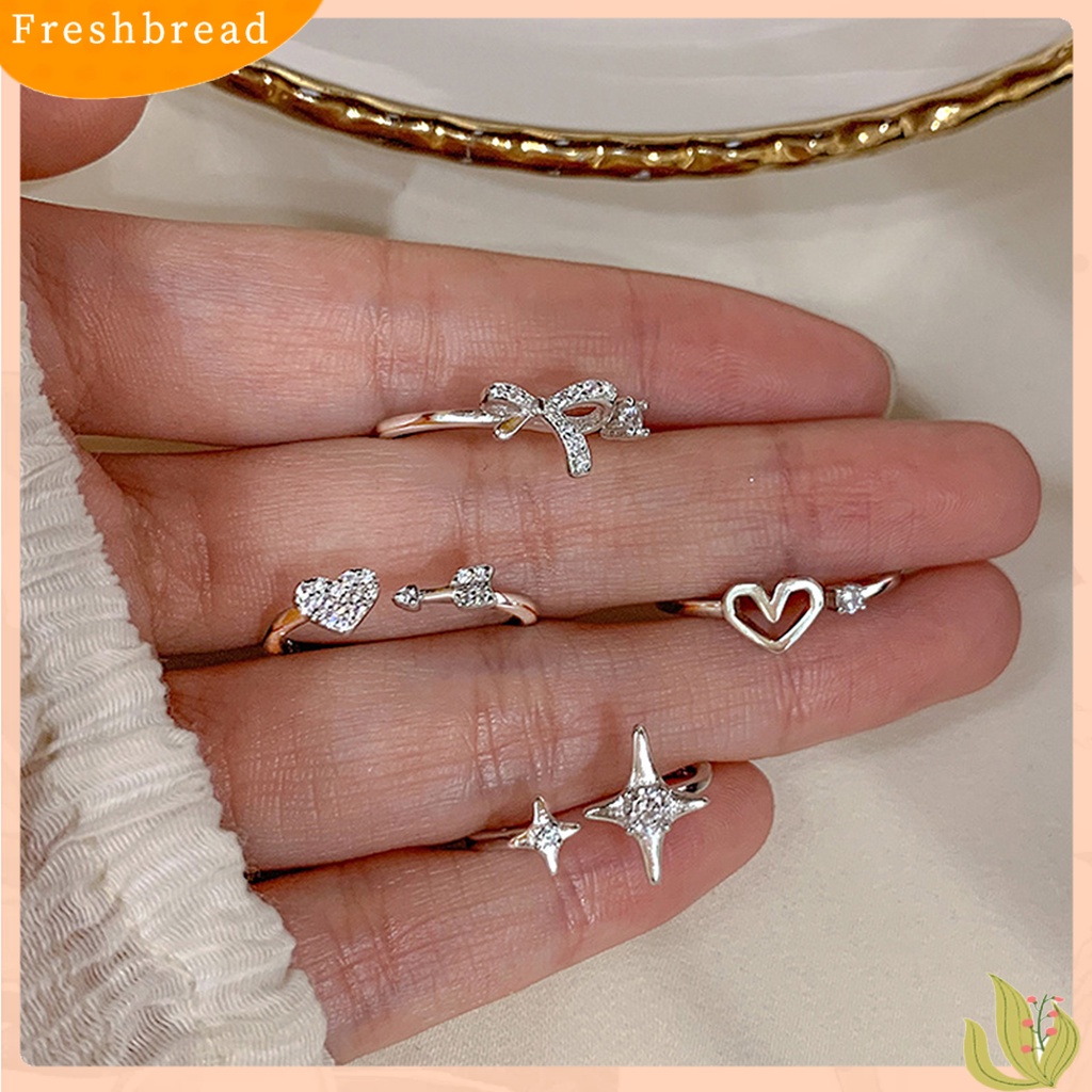 &lt; Freshbread &gt; Wanita Cincin Manis All-match Aksesoris Fashion Open-end Berlian Imitasi Cinta Hati Silvering Finger Ring Untuk Pakaian Sehari-Hari