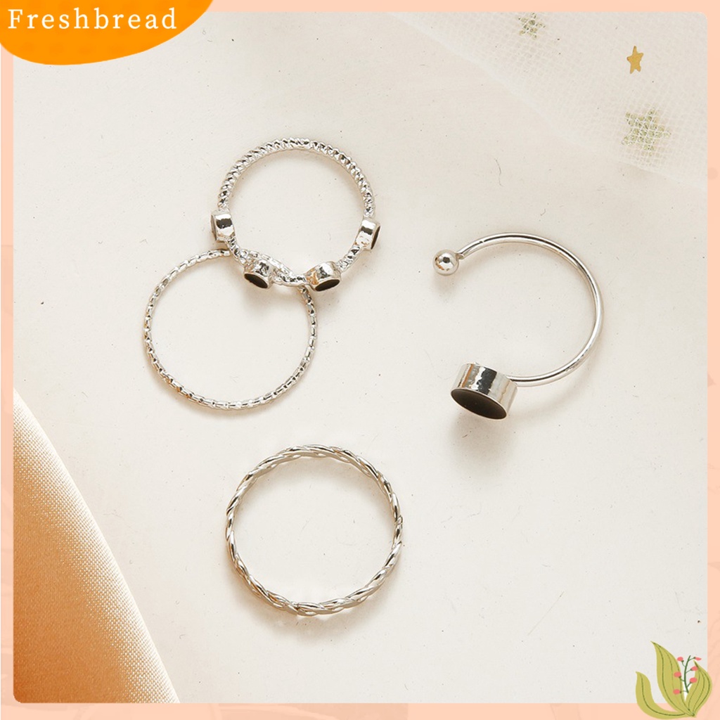 &lt; Freshbread &gt; 4pcs/Set Lady Finger Ring Set Hollow Out Opening Adjustable Warna Silver Halus Jari Dekorasi Vintage Geometris Bland Style Knuckle Ring Set Perhiasan Wanita