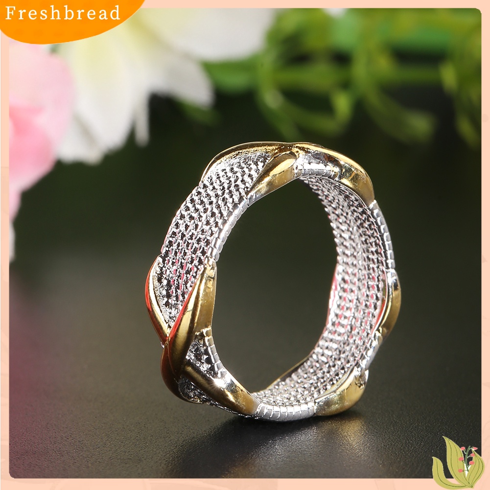 &lt; Freshbread &gt; Cincin Kawin Wanita X Perak Lapis Emas Perhiasan Fashion Ukuran6 7 8 9