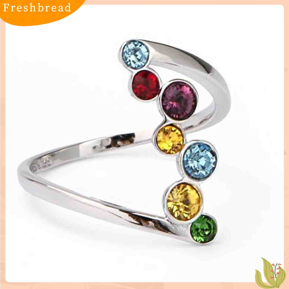 &lt; Freshbread &gt; Fashion Wanita Mengkilap Multicolor Berlian Imitasi Bertatahkan Jari Cincin Pesta Perhiasan Hadiah