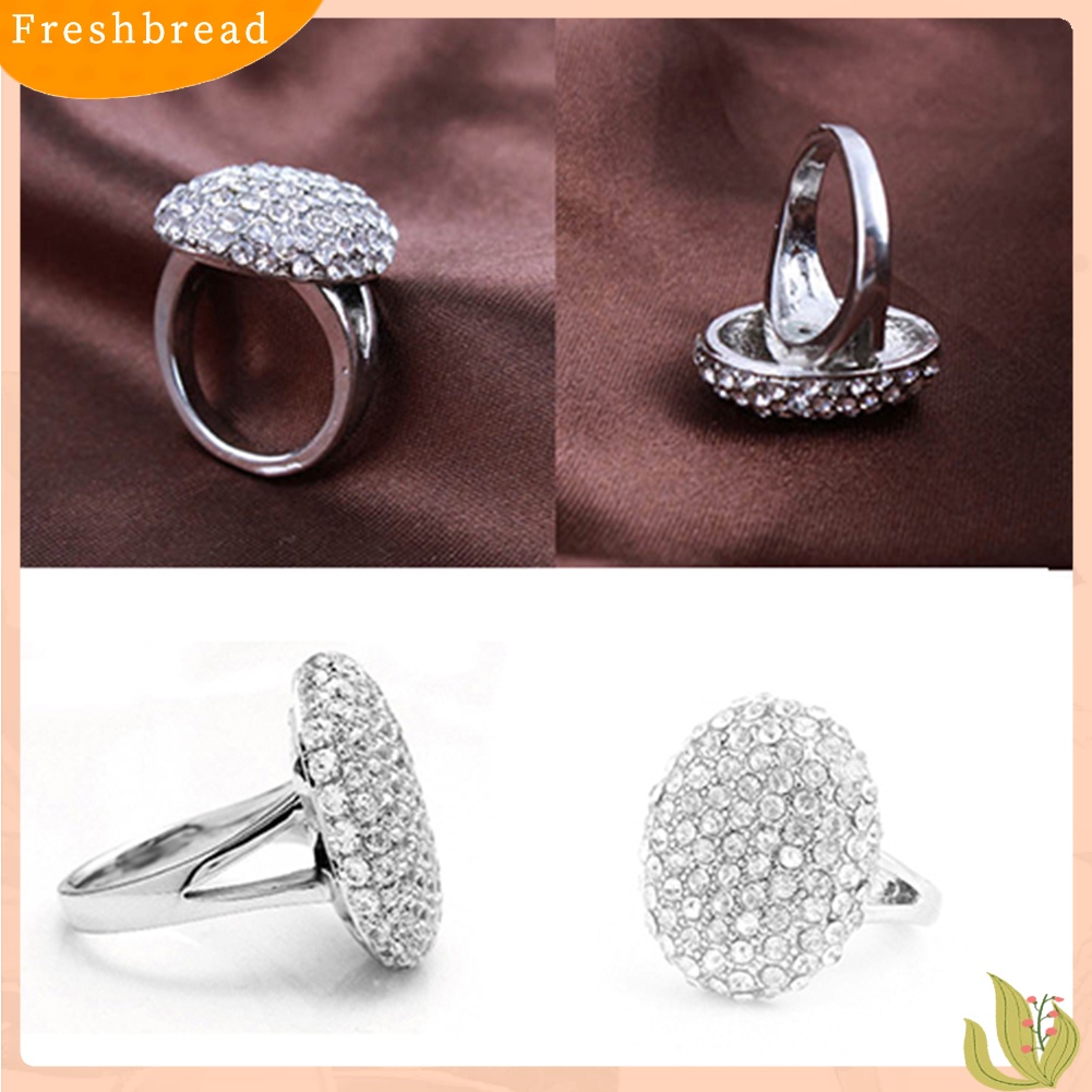 &lt; Freshbread &gt; Wanita Mewah Oval Berlian Imitasi Potongan Pernikahan Band Engagement Ring Ukuran 6-10