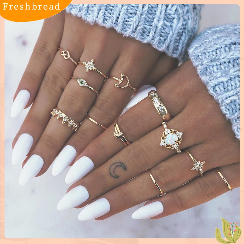 &lt; Freshbread &gt; 13Pcs/Set Boho Wanita Bulan Bintang Mahkota Faux Opal Knuckle Midi Jari Cincin Perhiasan