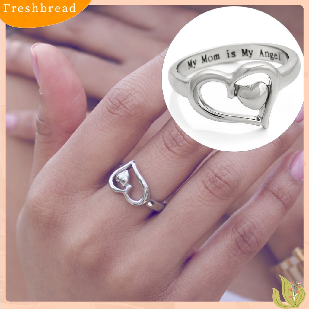 &lt; Freshbread &gt; Mom is My Angel Letter Print Finger Ring Pengerjaan Halus Berongga Double Heart Women Ring Untuk Hari Ibu