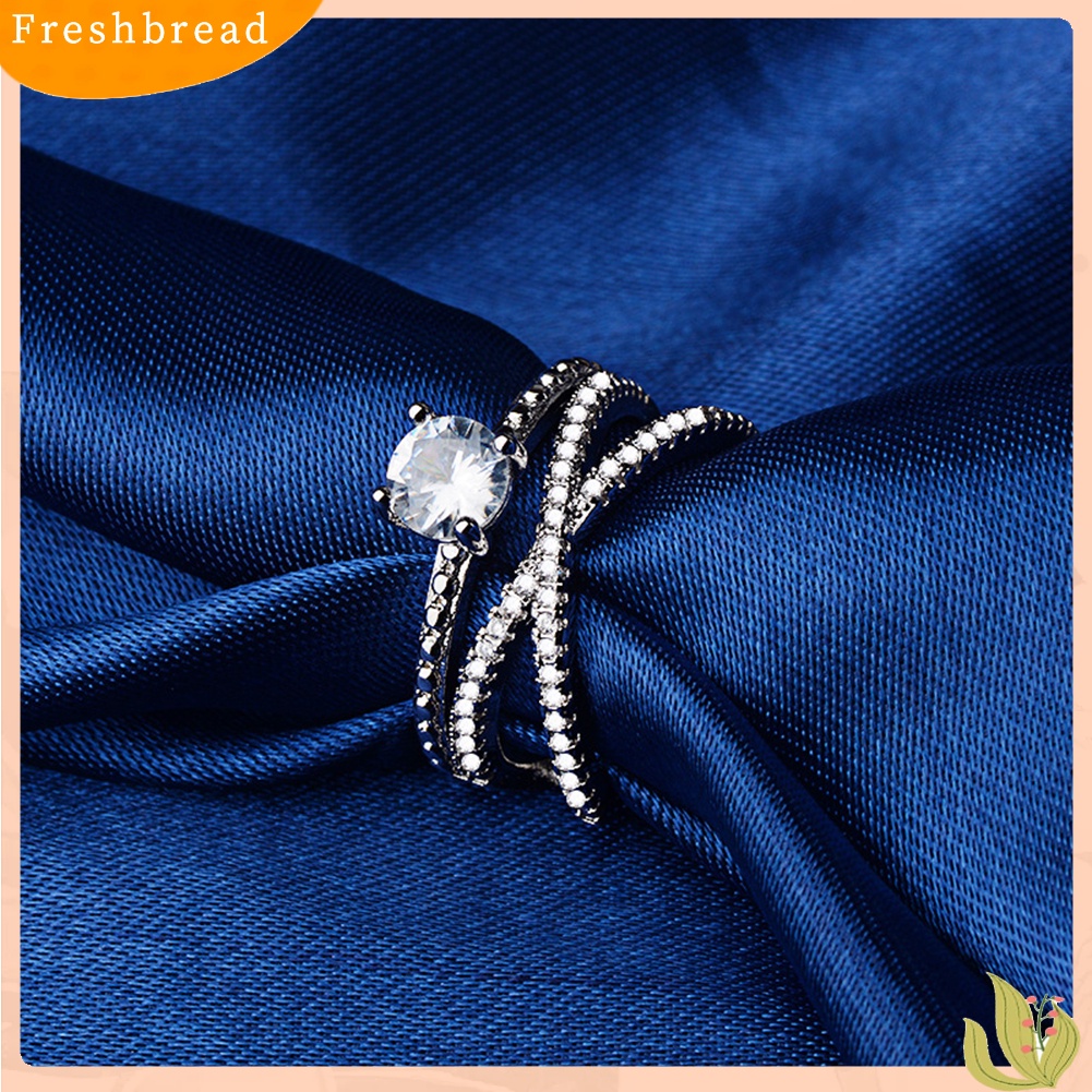 &lt; Freshbread &gt; Glamour Woman Faux Gemstone Pengantin Pernikahan Pertunangan Cross Cincin Jari Perhiasan