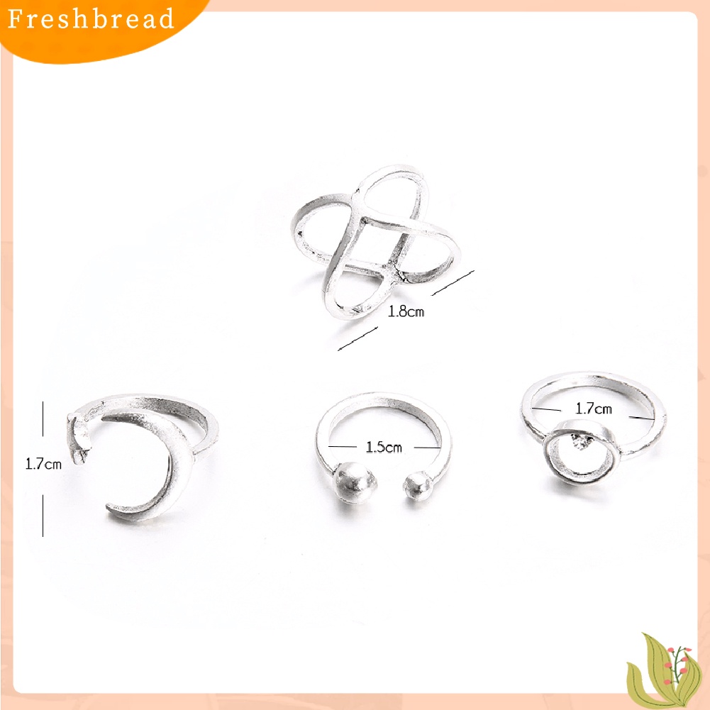 &lt; Freshbread &gt; 4Pcs/Set Salib Berlian Imitasi Bulan Bintang Terbuka Cincin Wanita Jari Buku Jari Perhiasan Hadiah