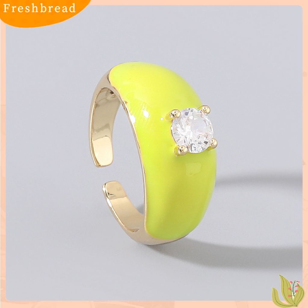 &lt; Freshbread &gt; Multicolor Dripping Oil Enamel Ring Tembaga Berlian Imitasi Pembukaan Cincin Jari Lebar Aksesori Perhiasan