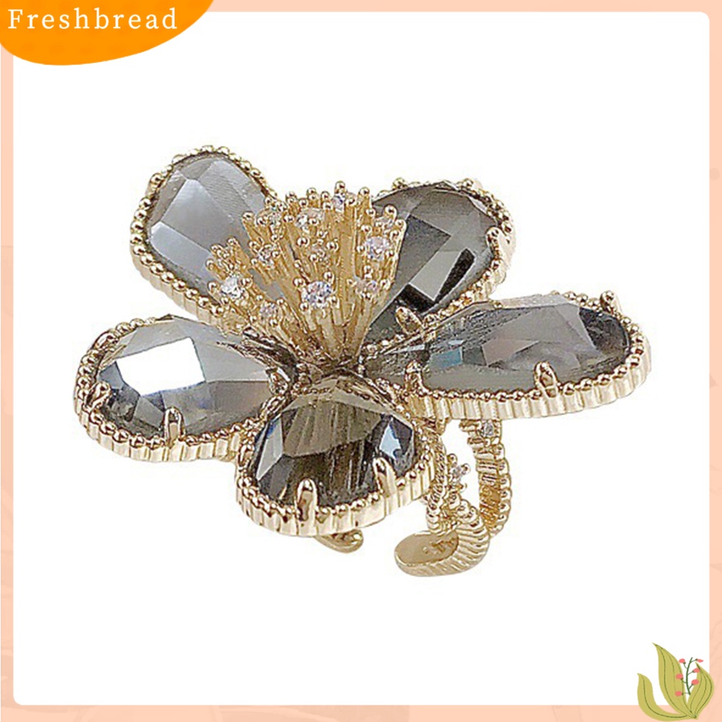 < Freshbread > Wanita Cincin Berlian Imitasi Bening Pembukaan Dapat Disesuaikan Warna-Warni Kelopak Besar Pesta Trendi Cincin Perhiasan Aksesoris
