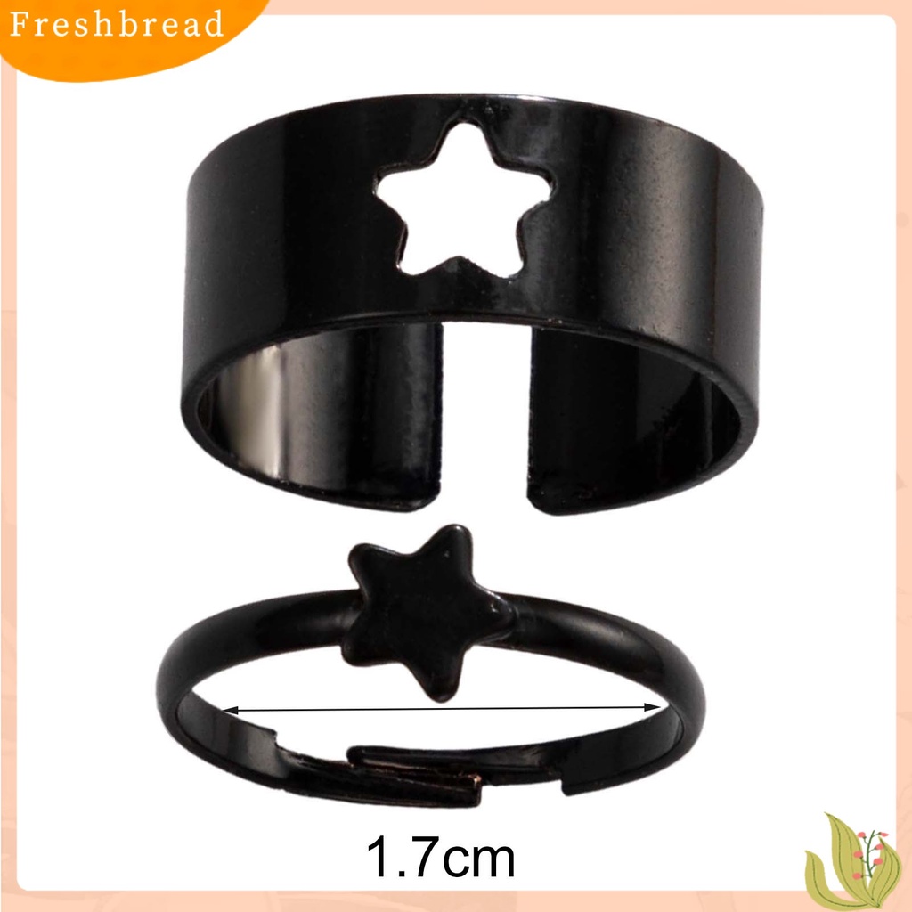 &lt; Freshbread &gt; 2Pcs/Set Cincin Pasangan Adjustable Perhiasan Bentuk Hati/Bulan/Bintang/Lumba- Lumba Kreatif Indah Terbuka Cincin Untuk Hadiah