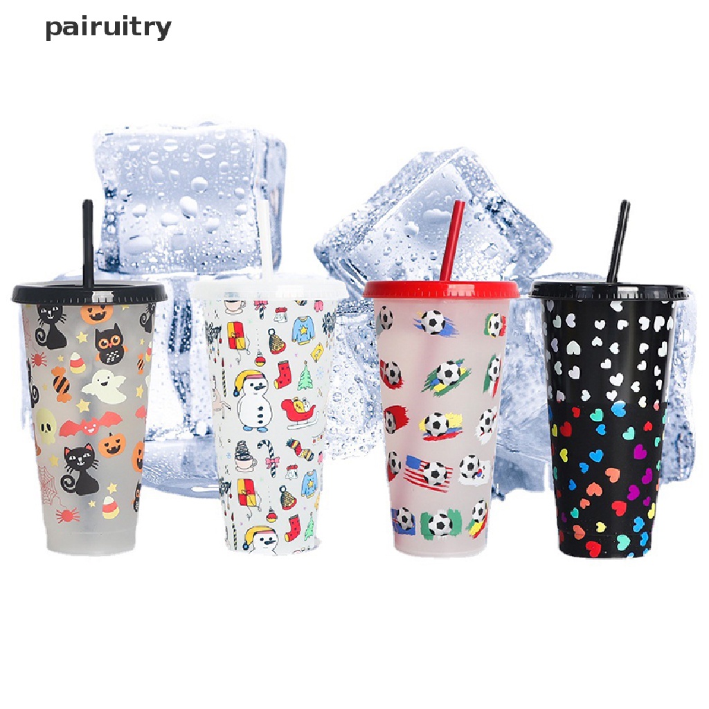 Prt Cangkir Berubah Warna Kreatif Dengan Sedotan Plastik Reusable Drink Mug Drinkware PRT