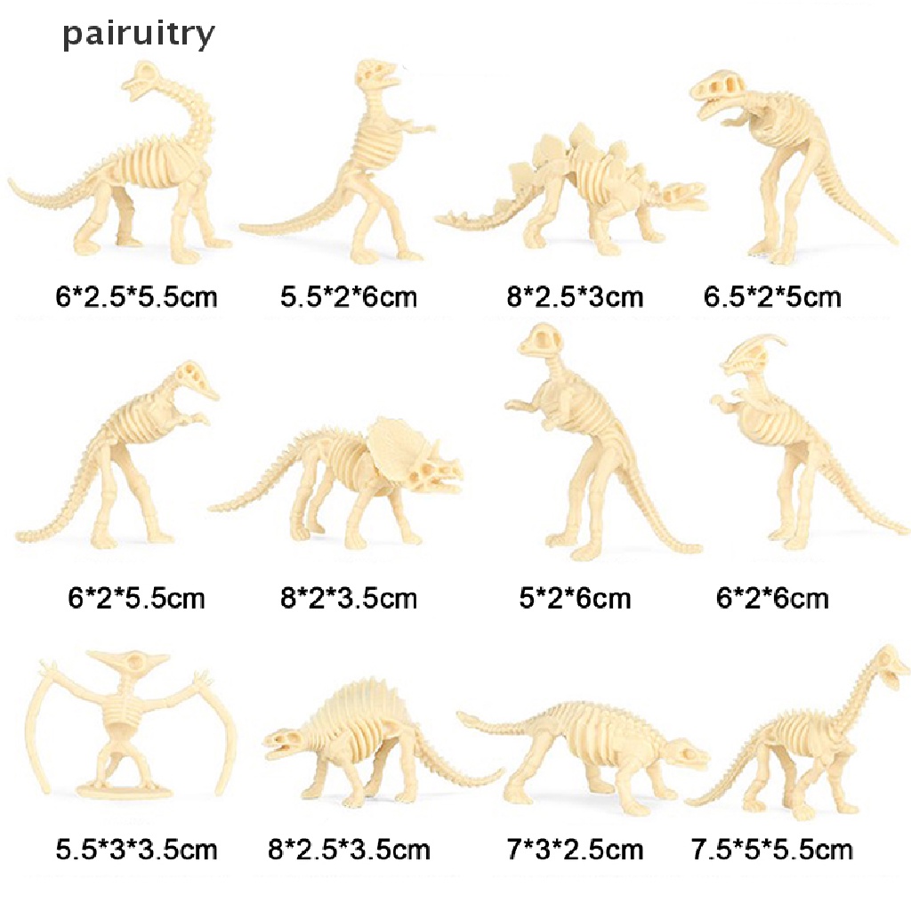 Prt 12pcs Mainan Dinosaurus Model Simulasi Kerangka Fosil Set Mini Action Figure PRT