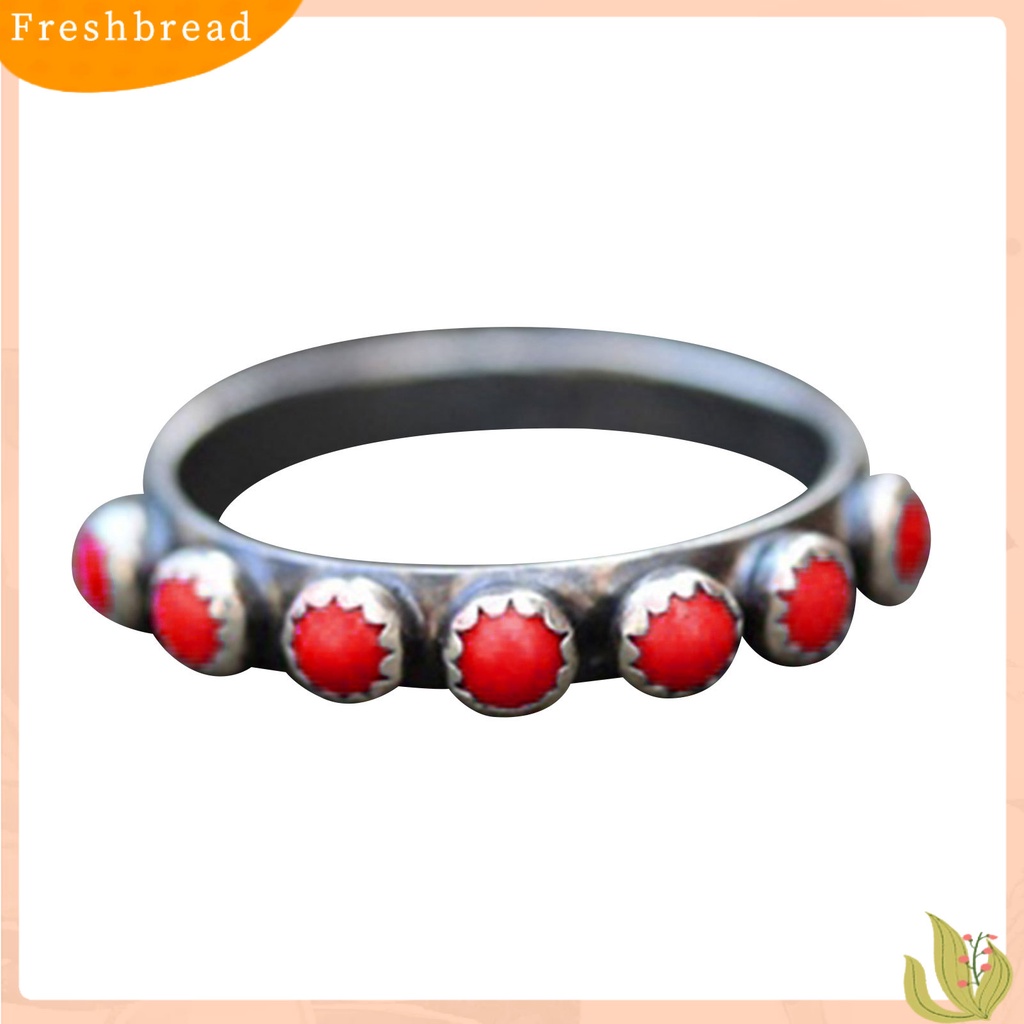 &lt; Freshbread &gt; Retro Gaya Etnik Turquoise Bulat Kecil Beads Cincin Wanita Perhiasan Aksesoris