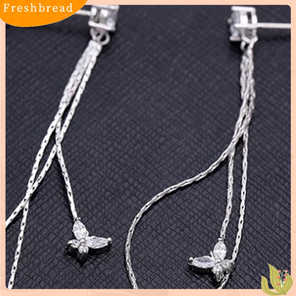 &lt; Freshbread &gt; 1pasang Drop Earrings Butterflys Perhiasan Berlian Imitasi Berkilau Temperamen Anting Menjuntai Untuk Perjamuan