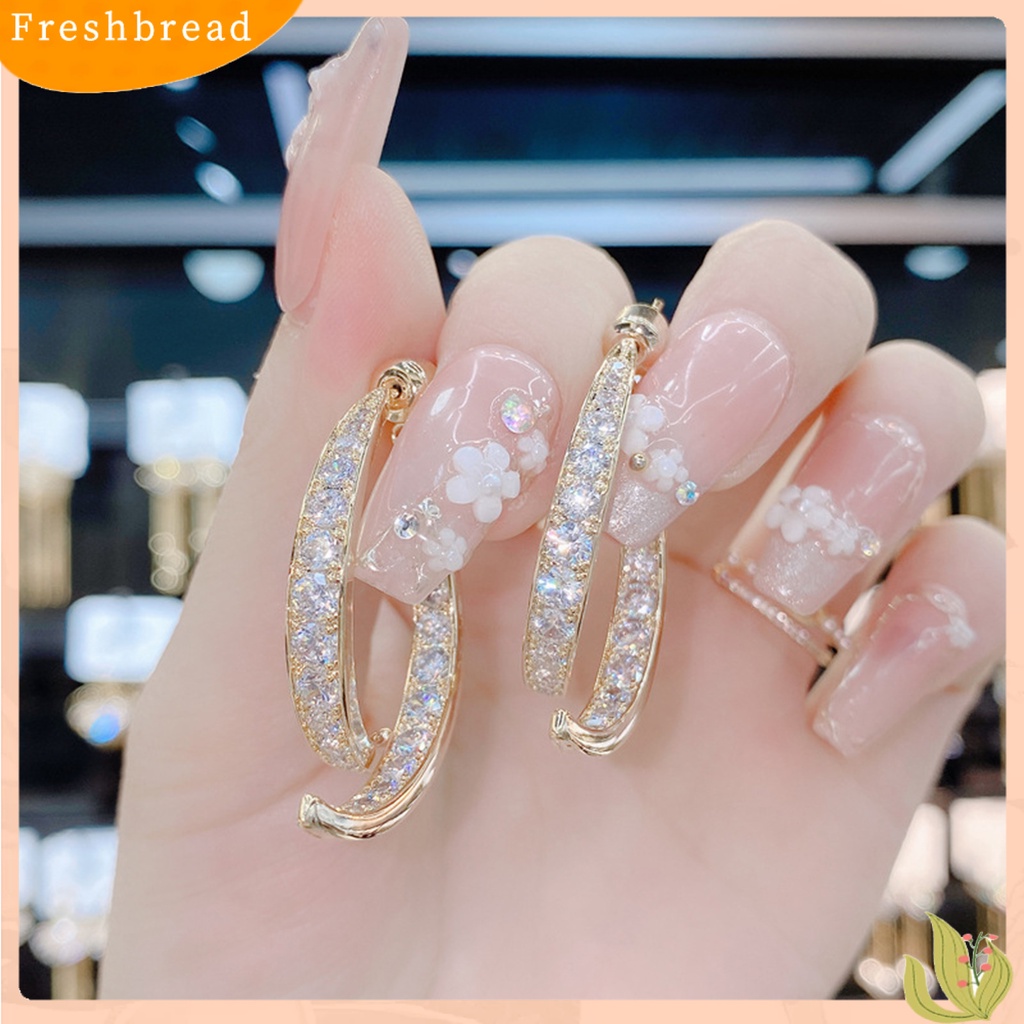 &lt; Freshbread &gt; 1pasang Anting Menjuntai Perhiasan Melengkung Silang Manset Telinga Berkilau Ringan Untuk Perjamuan