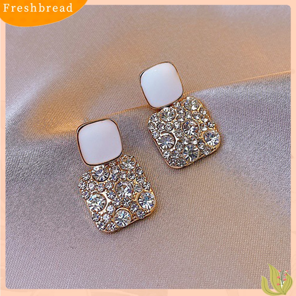 &lt; Freshbread &gt; 1pasang Anting Wanita Berlian Imitasi Kotak Vintage Fadeless Shiny Luxury Stud Earrings Untuk Hadiah