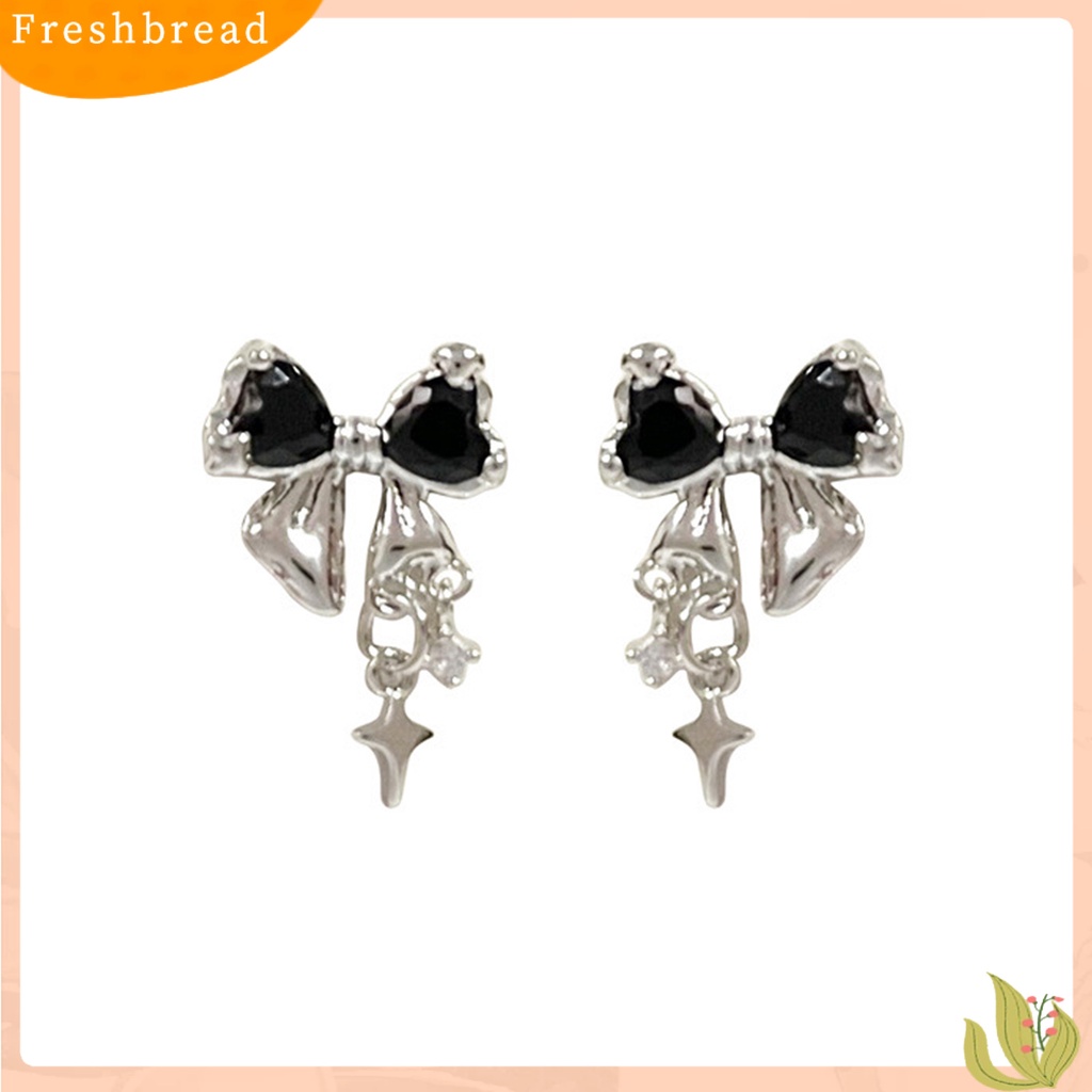 &lt; Freshbread &gt; 1pasang Drop Earrings Temperamen Geometris Cubic Zirconia Eye-catching Tahan Aus Dekorasi High-end Sparkling Bows Pendant Earrings Perhiasan Aksesori