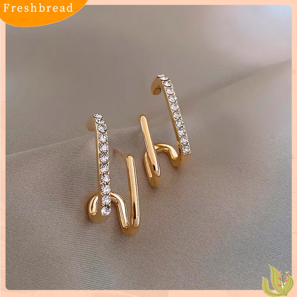 &lt; Freshbread &gt; 1pasang Ear Studs Irregular U Shape Jewelry Shinng Rhinestones Stud Earrings Untuk Pesta Pernikahan Perjamuan Prom