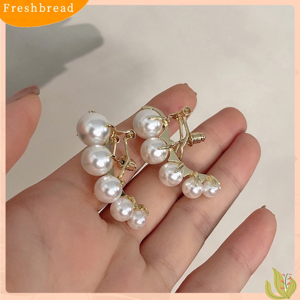 &lt; Freshbread &gt; 1pasang Anting Stud Dainty Elegan Temperamen Mulia High Gloss Mutiara Imitasi Wanita Earrings Perhiasan Aksesoris