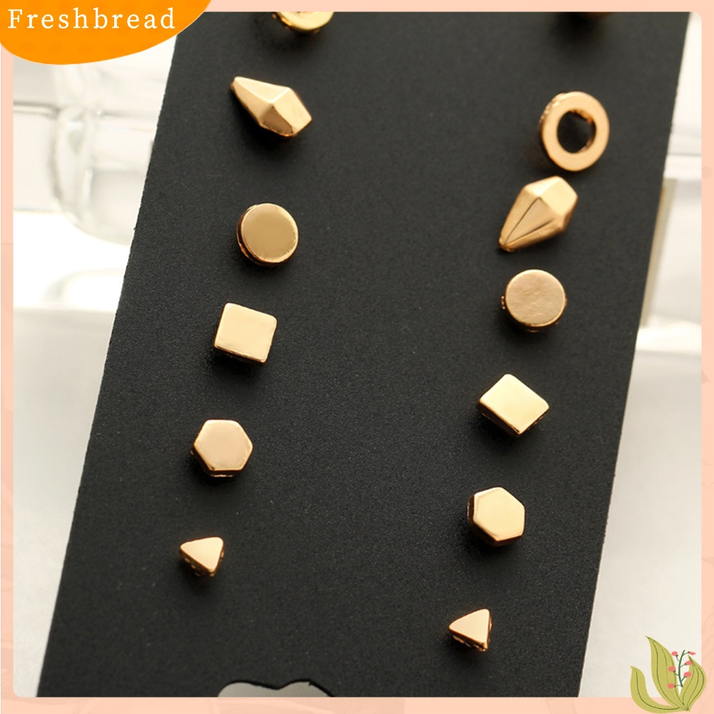 &lt; Freshbread &gt; 9pasang Fashion Wanita Punk Persegi Segitiga Bulat Geometris Stud Anting Set