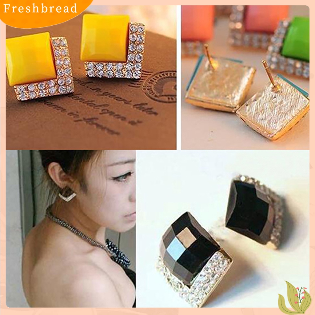 &lt; Freshbread &gt; 1pasang Anting Giwang Telinga Wanita Pria Persegi Menawan Berkilau Untuk Anniversary