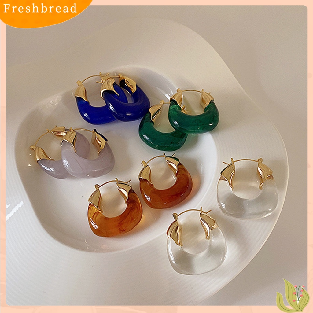 &lt; Freshbread &gt; 1pasang Anting Resin All-match Hias Glossy Retro Stud Hook Hoop Earrings Untuk Pernikahan