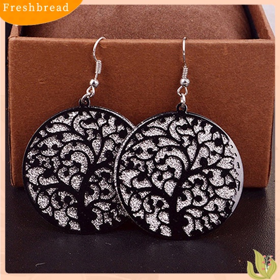 &lt; Freshbread &gt; Fashion Wanita Berongga Pola Pohon Kait Anting Pesona Frosted Drop Dangler