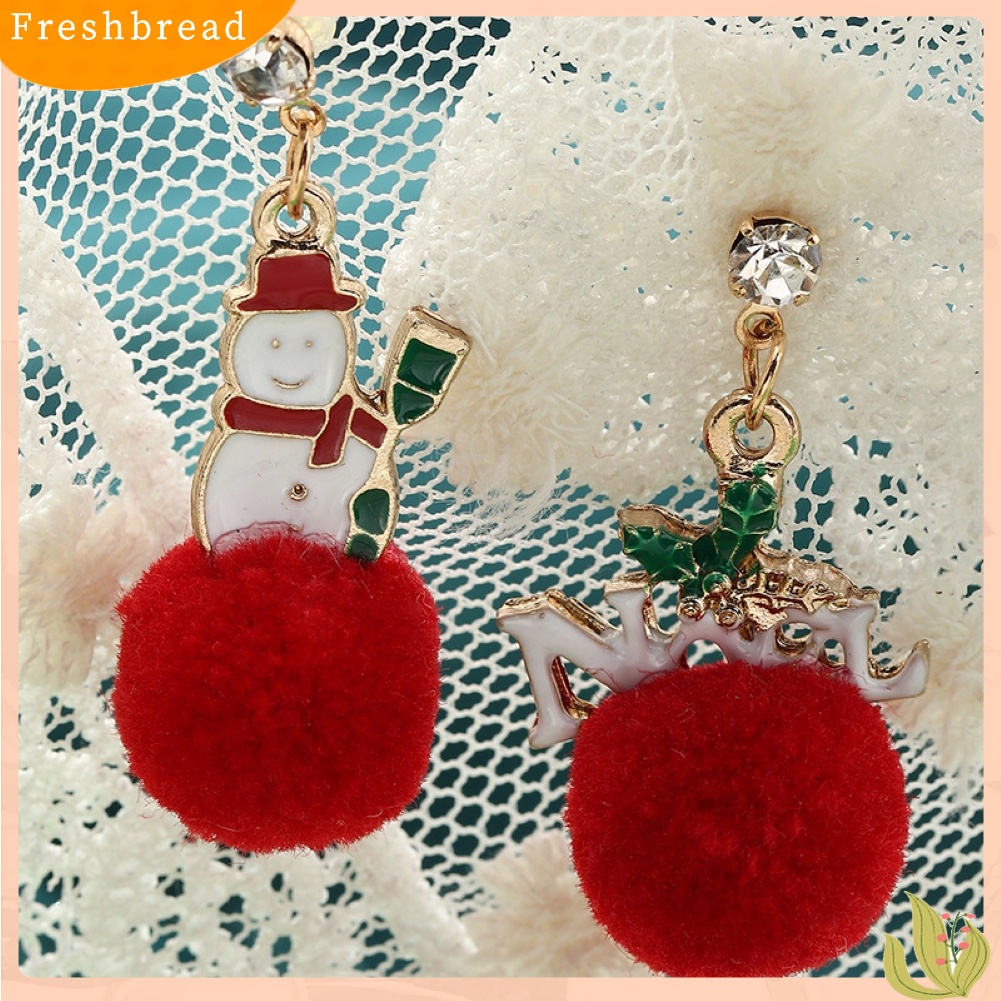 &lt; Freshbread &gt; Wanita Bergaya Bola Bulu Ear Stud Santa Claus Snowflake Eardrop Anting Kait