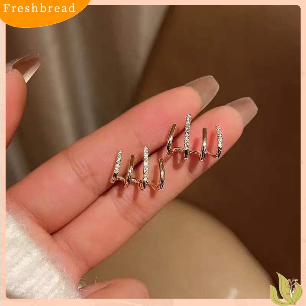 &lt; Freshbread &gt; 1pasang Anting Tusuk Empat Cakar Baris Berlian Imitasi Perhiasan Fashion Penampilan Gaya Korea Stud Telinga Manset Untuk Pakaian Sehari-Hari