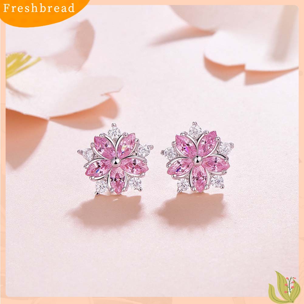 &lt; Freshbread &gt; Wanita Berlian Imitasi Bertatahkan Sakura Bunga Telinga Stud Anting Hadiah Perhiasan Pernikahan