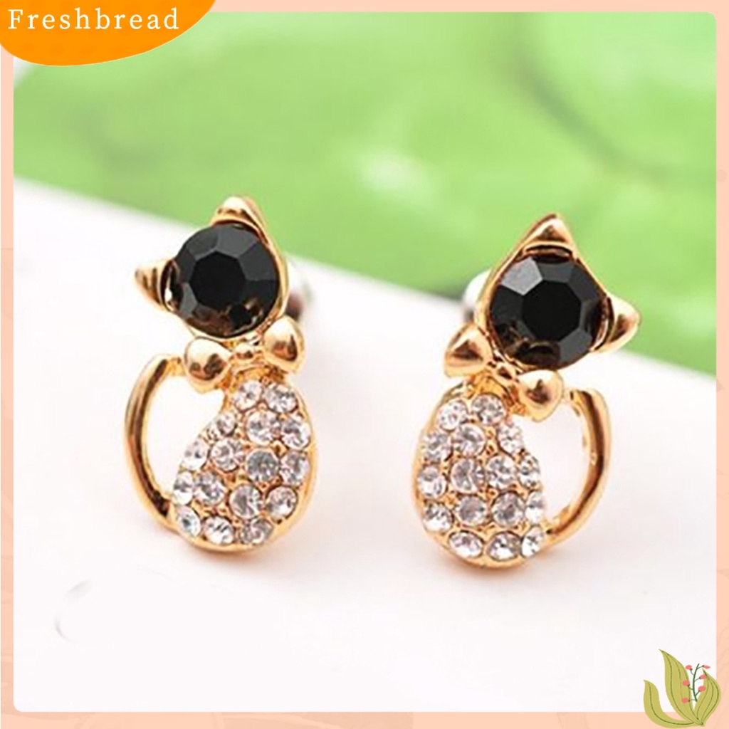 < Freshbread > 1pasang Wanita Lucu Bentuk Kucing Berlian Imitasi Stud Earrings Ear Studs Jewelry Charm Untuk Pesta Club