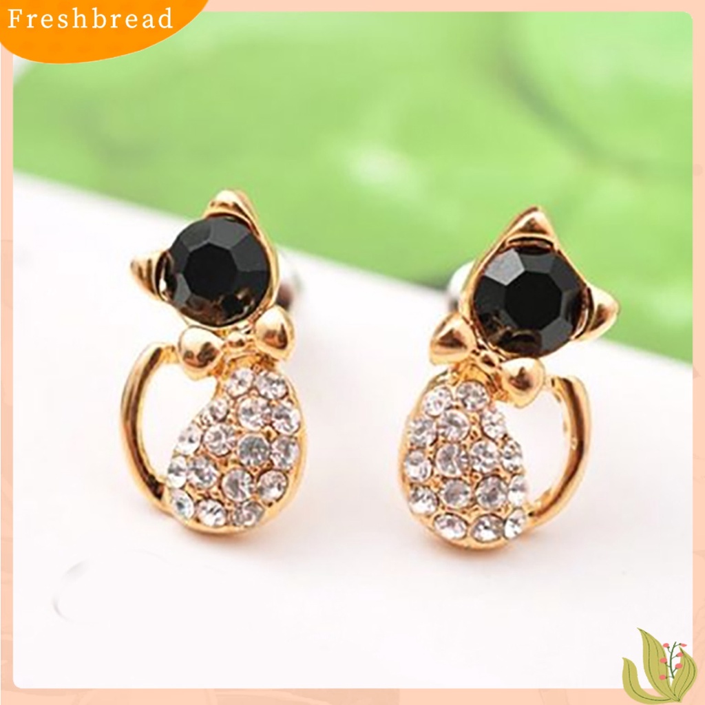 &lt; Freshbread &gt; 1pasang Wanita Lucu Bentuk Kucing Berlian Imitasi Stud Earrings Ear Studs Jewelry Charm Untuk Pesta Club