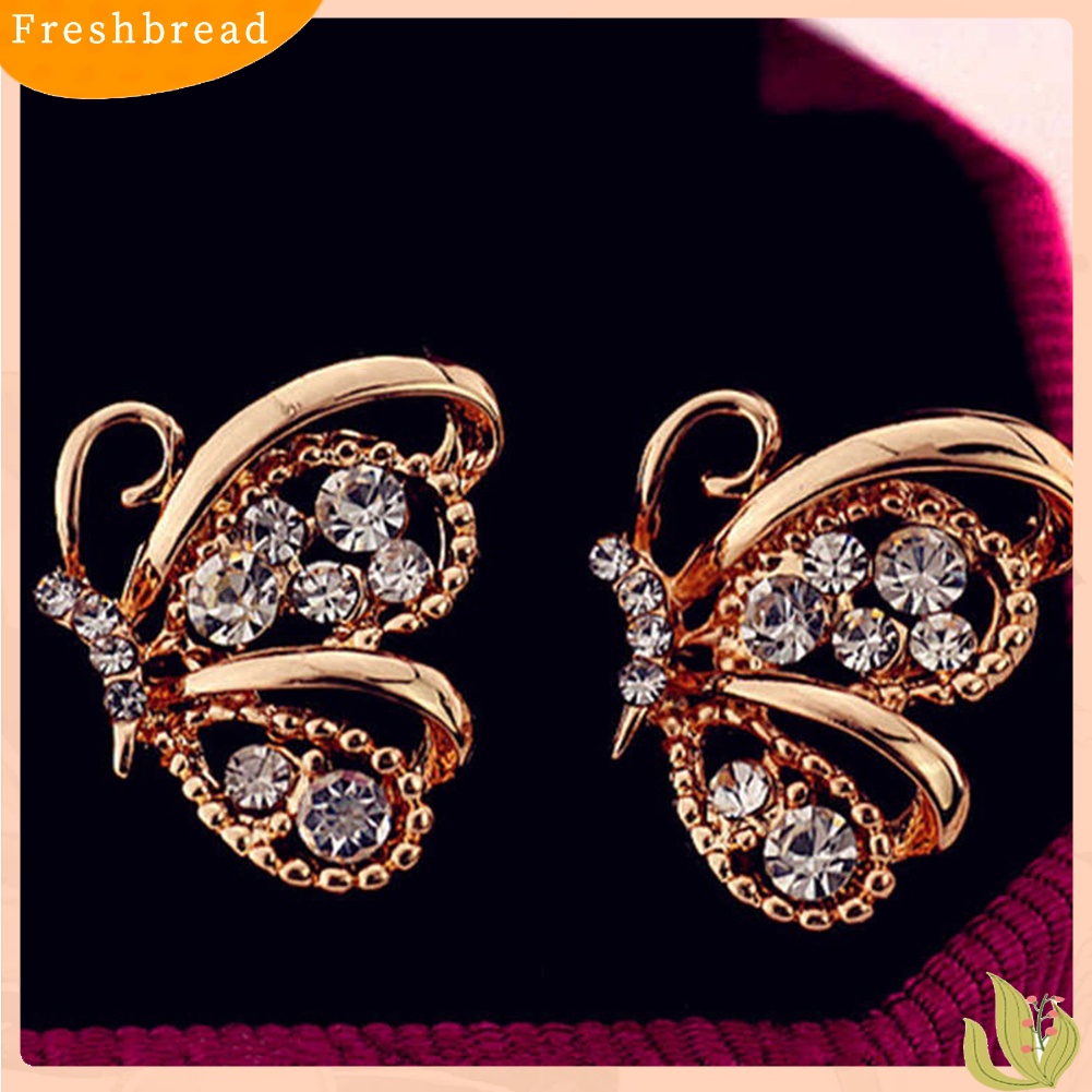 &lt; Freshbread &gt; Fashion Wanita Berlian Imitasi Bentuk Kupu-Kupu Stud Earrings Selebriti Eardrop Perhiasan