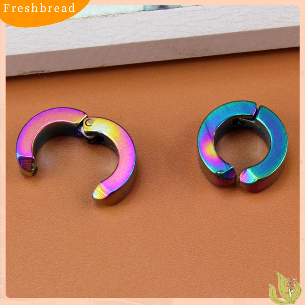 &lt; Freshbread &gt; 2Pcs Punk Unisex Stainless Steel Non-Piercing Klip On Cuff Hoop Earrings Jewelry