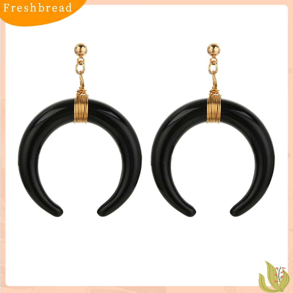 &lt; Freshbread &gt; Punk Tembaga Kabel Bulan Sabit Tanduk Liontin Wanita Club Stud Earrings Jewelry