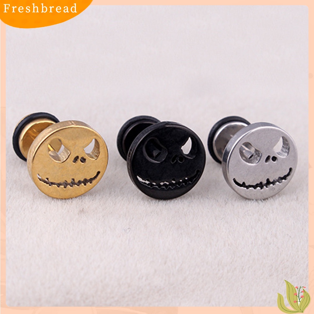 &lt; Freshbread &gt; 1Pc Pria Wanita Halloween Tengkorak Baja Titanium Ear Stud Earrings Piercing Perhiasan