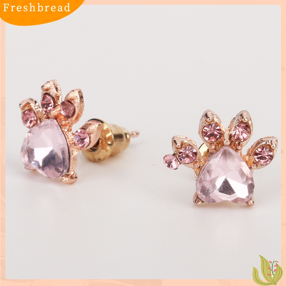 &lt; Freshbread &gt; Cute Cubic Zirconia Hias Kucing Paw Stud Anting Wanita Tindik Perhiasan Hadiah