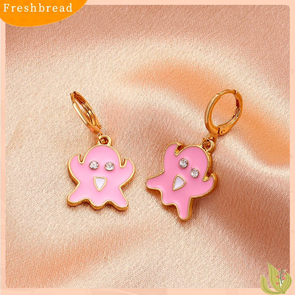 < Freshbread > 1pasang Liontin Hantu Halloween Anting Warna Permen Paduan Berlian Imitasi Wanita Enamel Anting Perhiasan Pesta