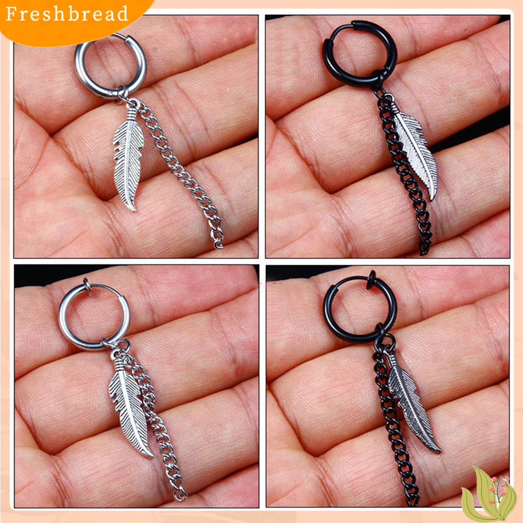 &lt; Freshbread &gt; 1Pcs Fashion Rantai Panjang Klip Telinga Stainless Steel Piercing Loop Hoop Earring Untuk Pria