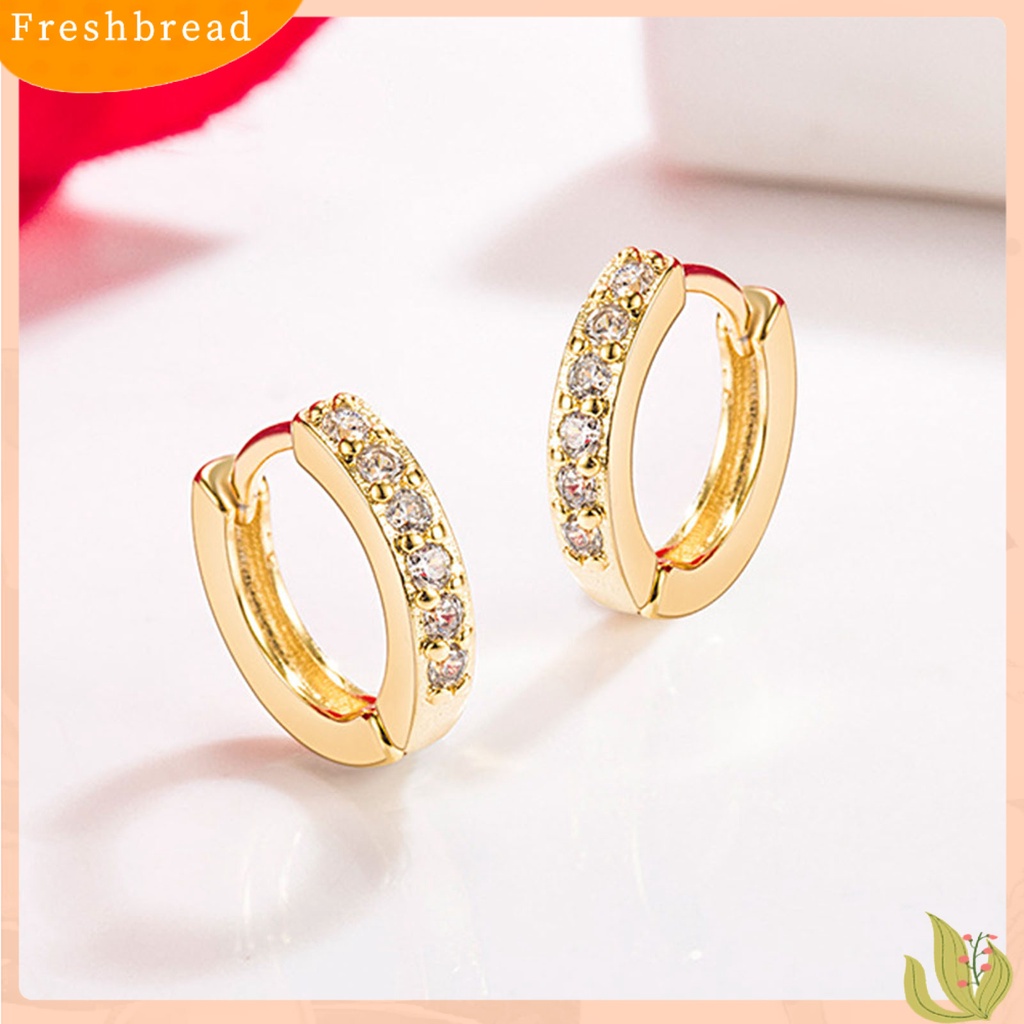 &lt; Freshbread &gt; 1pasang Anting Hoop Wanita Bulat Berlian Imitasi Mengkilap Friendly Untuk Kulit Lingkaran Tindik Lady Earrings Untuk Pacaran