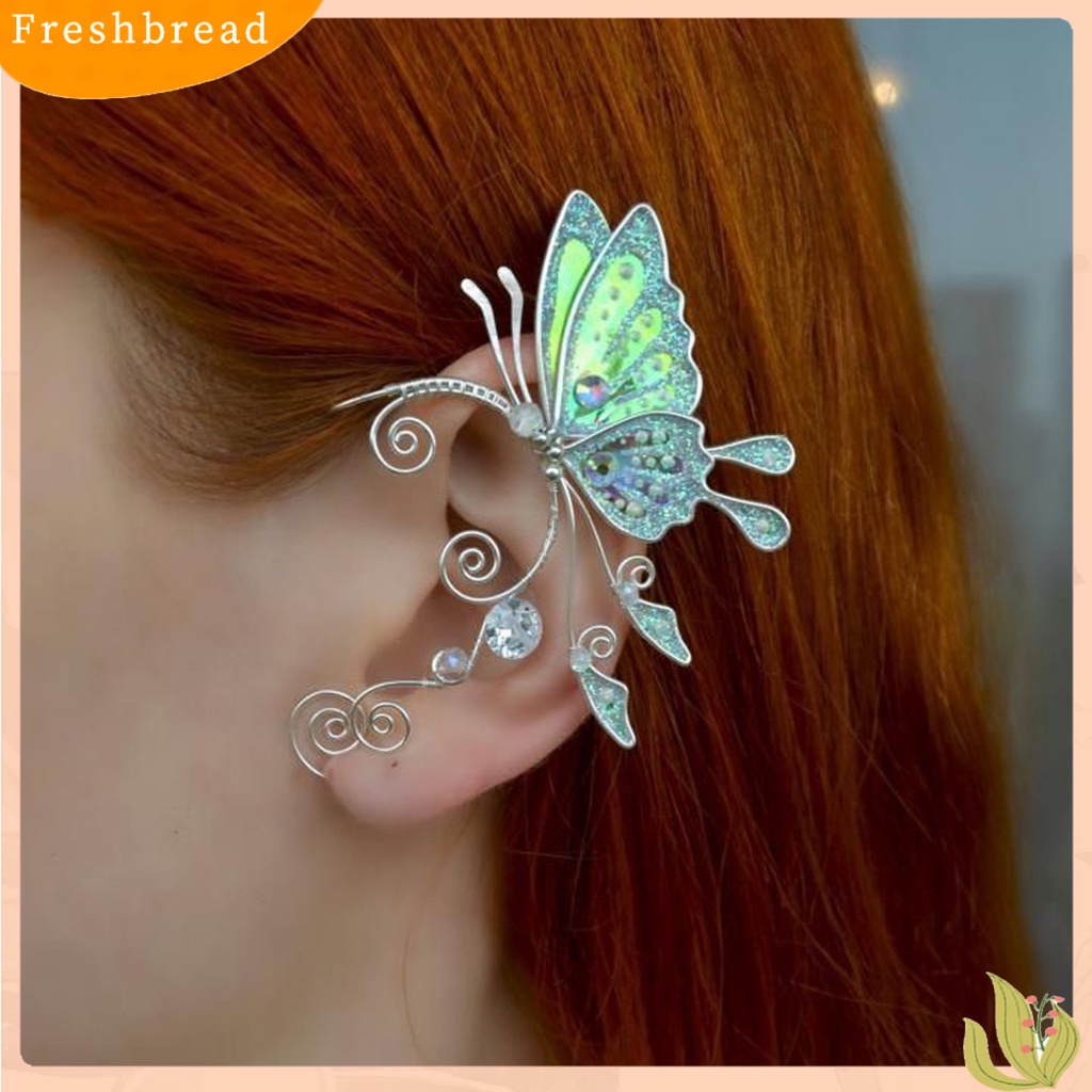 &lt; Freshbread &gt; 1Pc Klip Anting Kupu-Kupu Jumbai Perhiasan Sparkling Flower Ear Cuff Hadiah Ulang Tahun