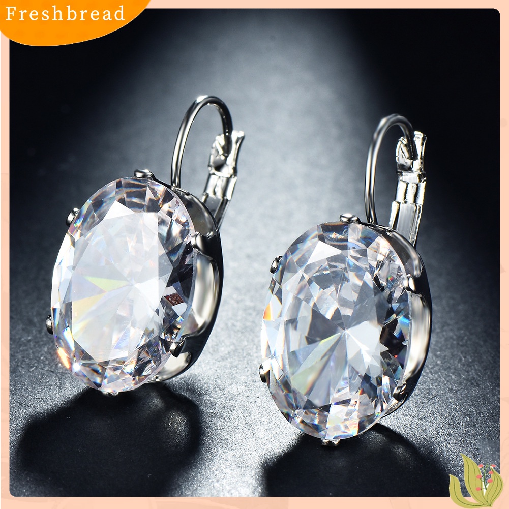 &lt; Freshbread &gt; Fashion Wanita Oval Cubic Zirconia Tergabung Leverback Anting Pesta Perhiasan Hadiah