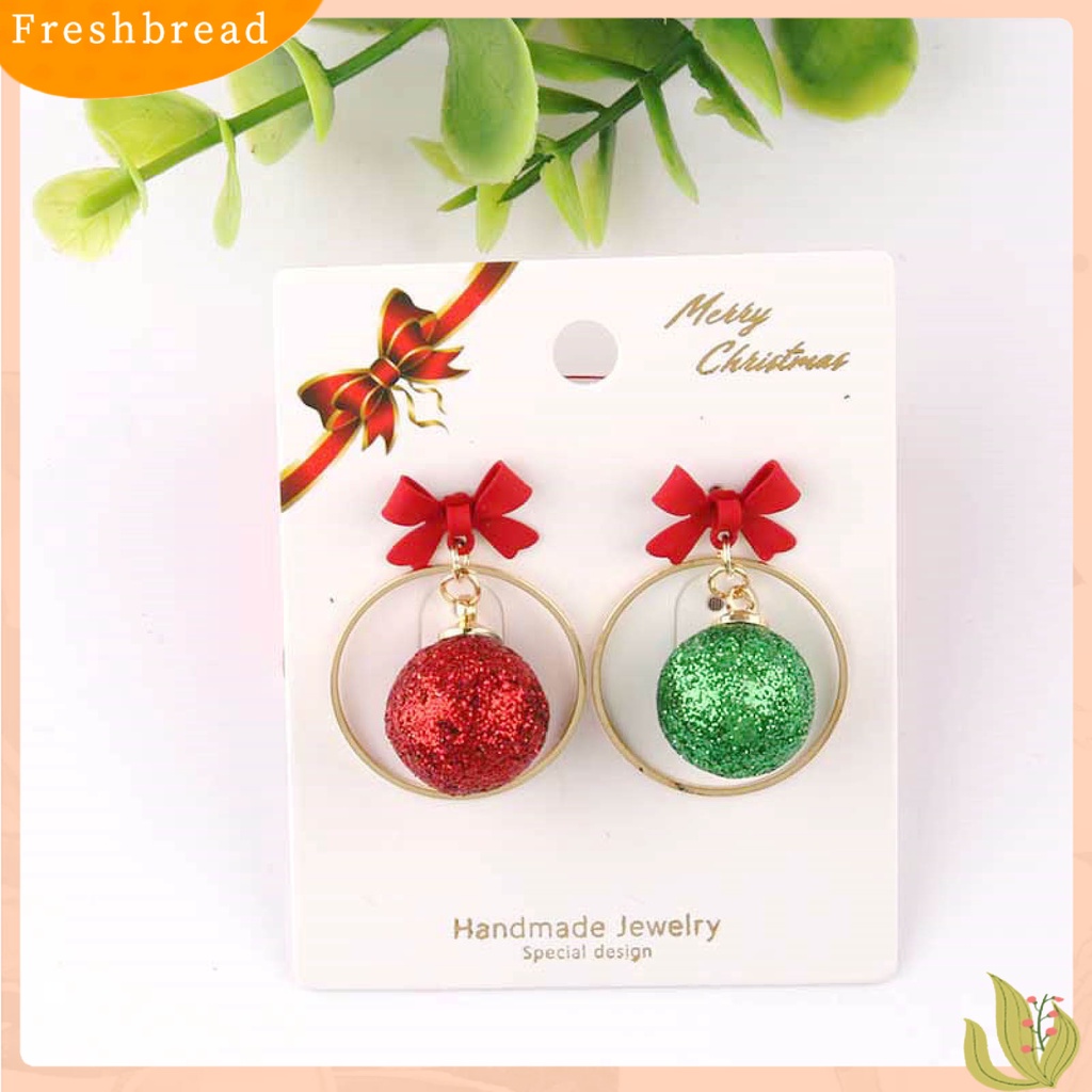 &lt; Freshbread &gt; 1pasang Anting Hoop Motif Bunga Mata-catching Simplicity Alloy Anting Snowman Tema Natal Untuk Anak Perempuan