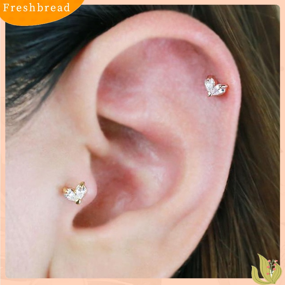 &lt; Freshbread &gt; 1Pc Wanita Cubic Zirconia Hias Daun Stud Anting Barbel Tulang Rawan Perhiasan Hadiah