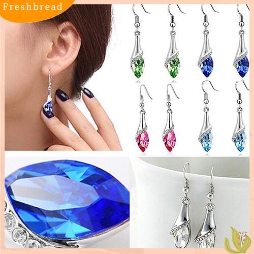 &lt; Freshbread &gt; Wanita Eye-catching Berlian Imitasi Mengkilap Panjang Drop Menjuntai Kait Anting Perhiasan Yang Chic