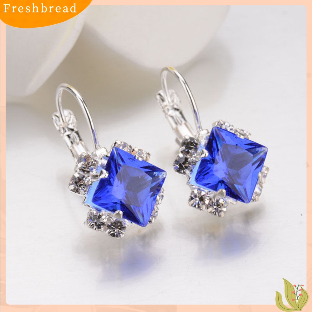 < Freshbread > Wanita Fashion Berlian Imitasi Mengkilap Leverback Anting Pertunangan Pernikahan Perhiasan