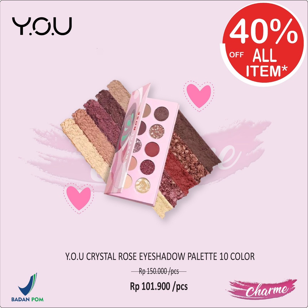 (READY &amp; ORI) Y.O.U YOU CRYSTAL ROSE EYESHADOW PALETTE 10 COLOR BPOM