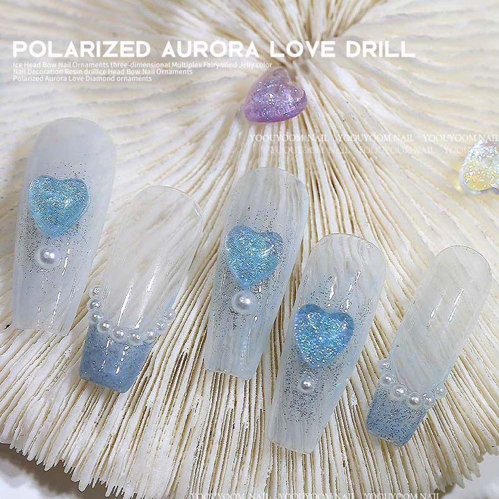 Needway Heart Nail Dekorasi Korea Ins Style Nail Charms Cinta Hati Resin Hiasan Kuku Perhiasan Kuku