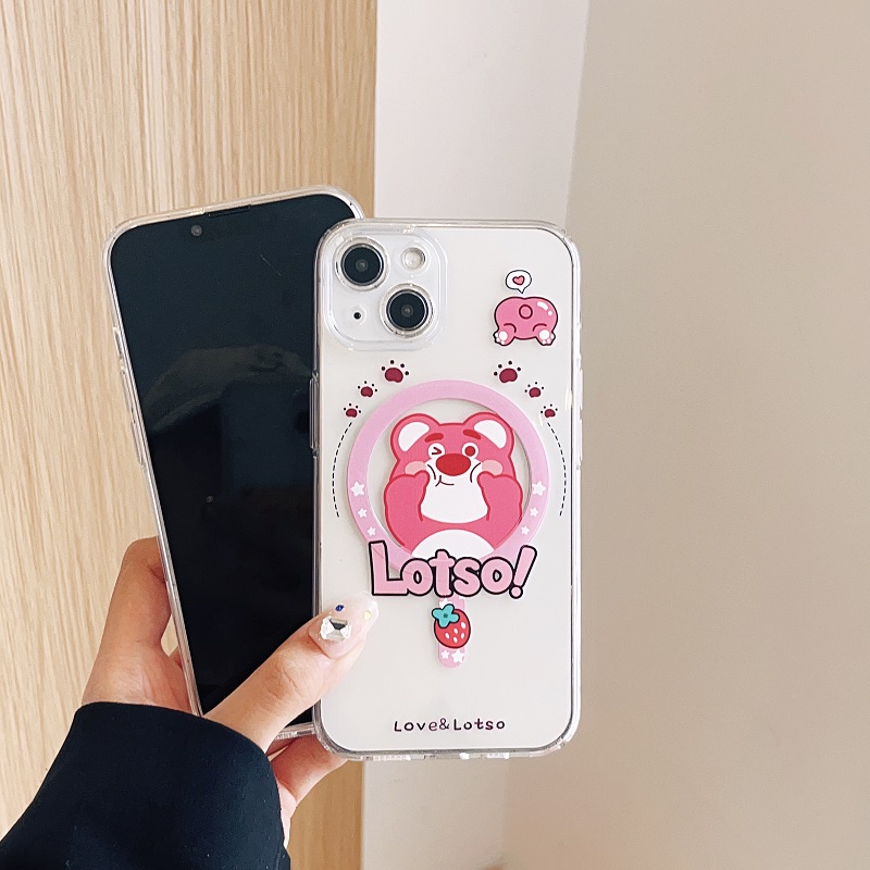 IPHONE Untuk Iphone14 13 12 11 Pro Max Magnetik Transparan Kartun Stitch Lucu Strawberry Bear Telepon Soft case