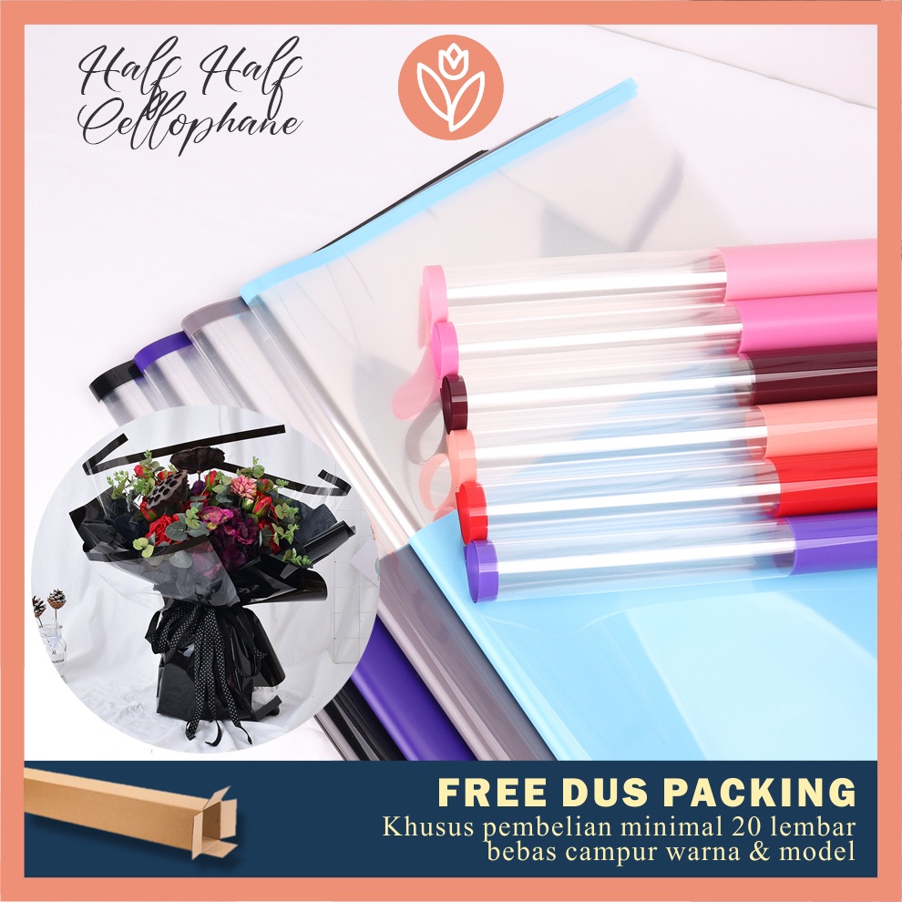 

TULIP PAPERIE ❤ PLASTIK BUKET BUNGA CELLOPHANE PAPER 58x58CM HALF HALF FLOWER WRAPPING PLASTIC