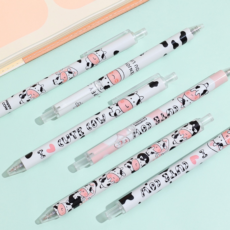 1pc I Love Milk 0.5mm Tinta Hitam Press Tulisan Gel Pen Sapi Nyaman Halus Nyaman Plastik Kantor Sekolah Alat Tulis